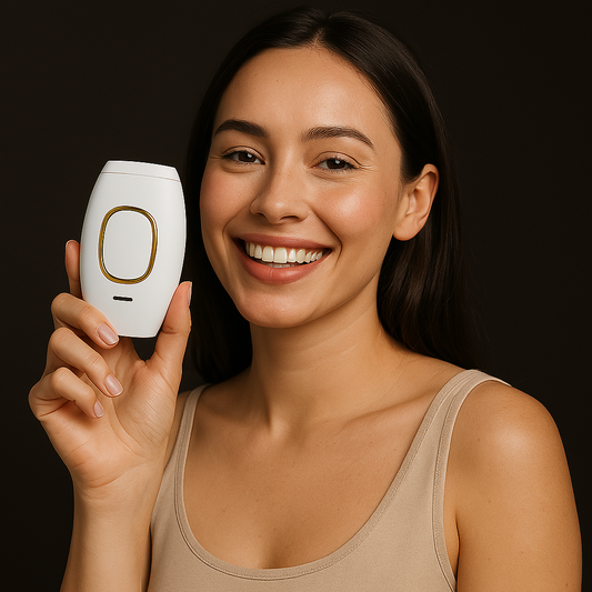 Woman holding Glemiskin IPL hair removal device